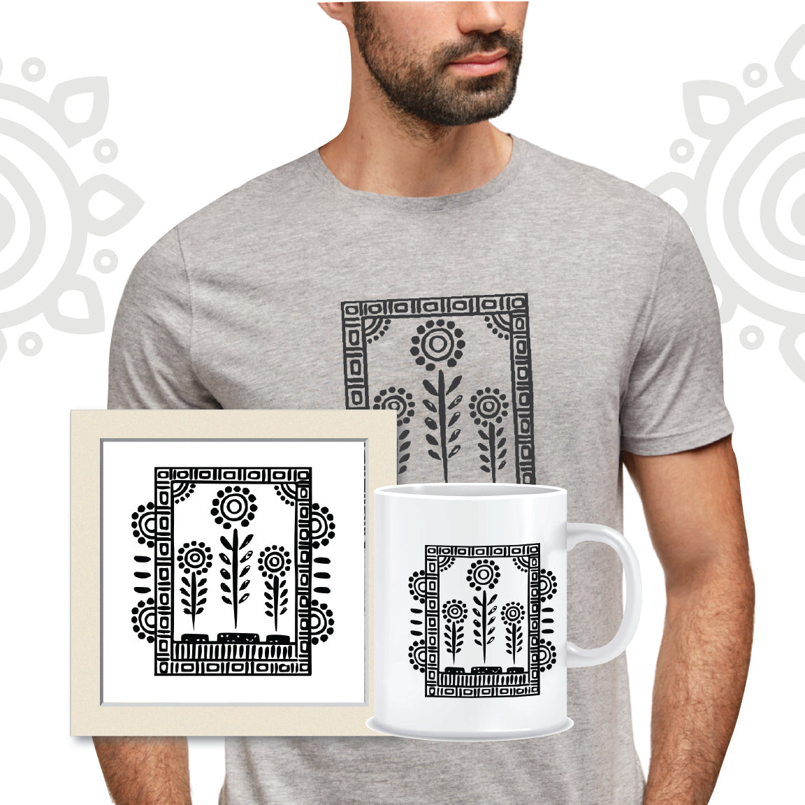 Combo Deal | Set of 3 | Shantiniketan #3 - Framed Art, Coffee Mug & Printed 100% Cotton T-Shirt