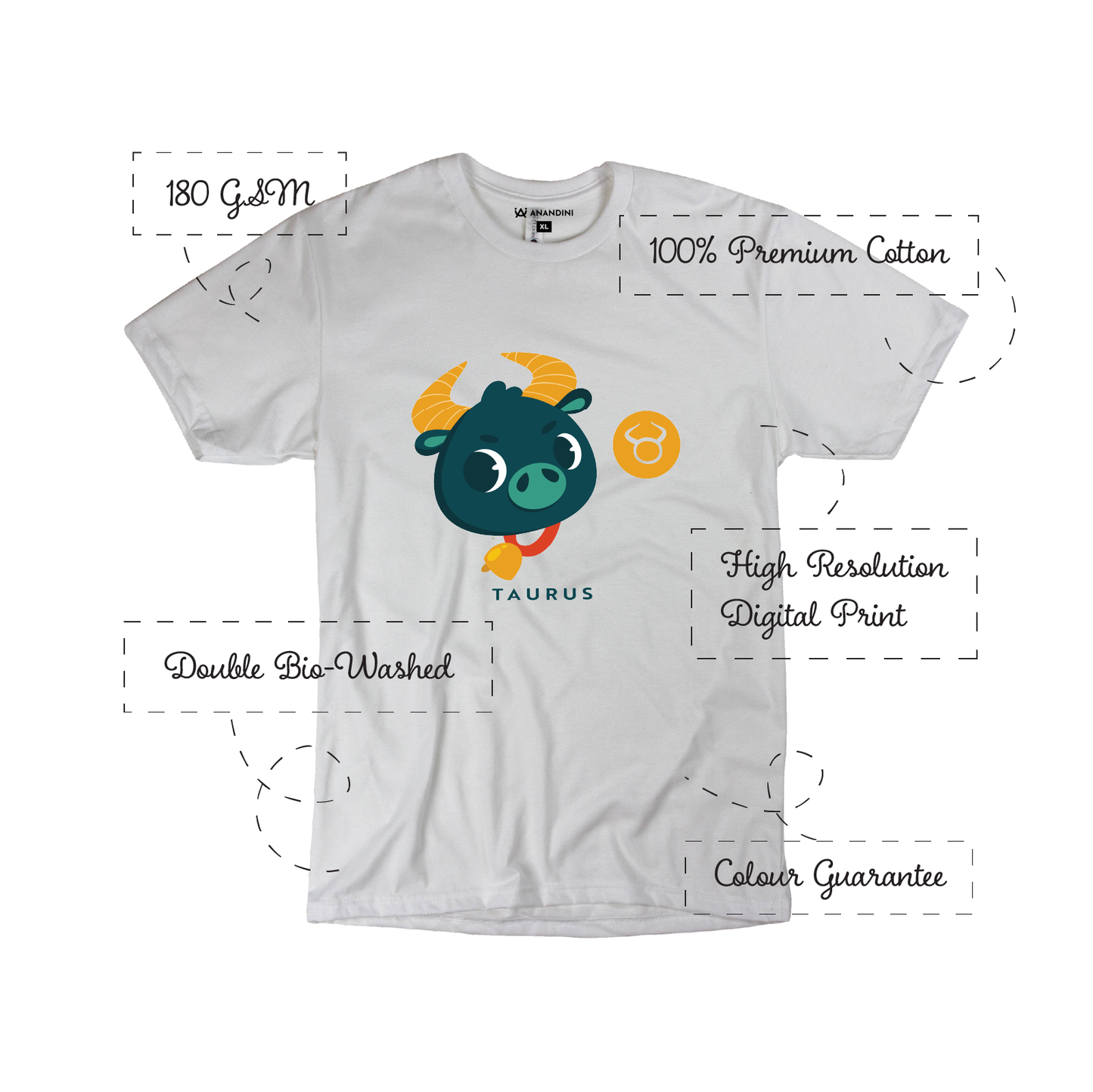 Zodiac Sign - Taurus - Printed 100% Cotton T-Shirt - Unisex