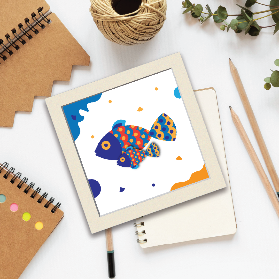 Combo Deal | Set of 3 | Fish Family - Framed Art, Coffee Mug & Mens Printed 100% Cotton T-Shirt