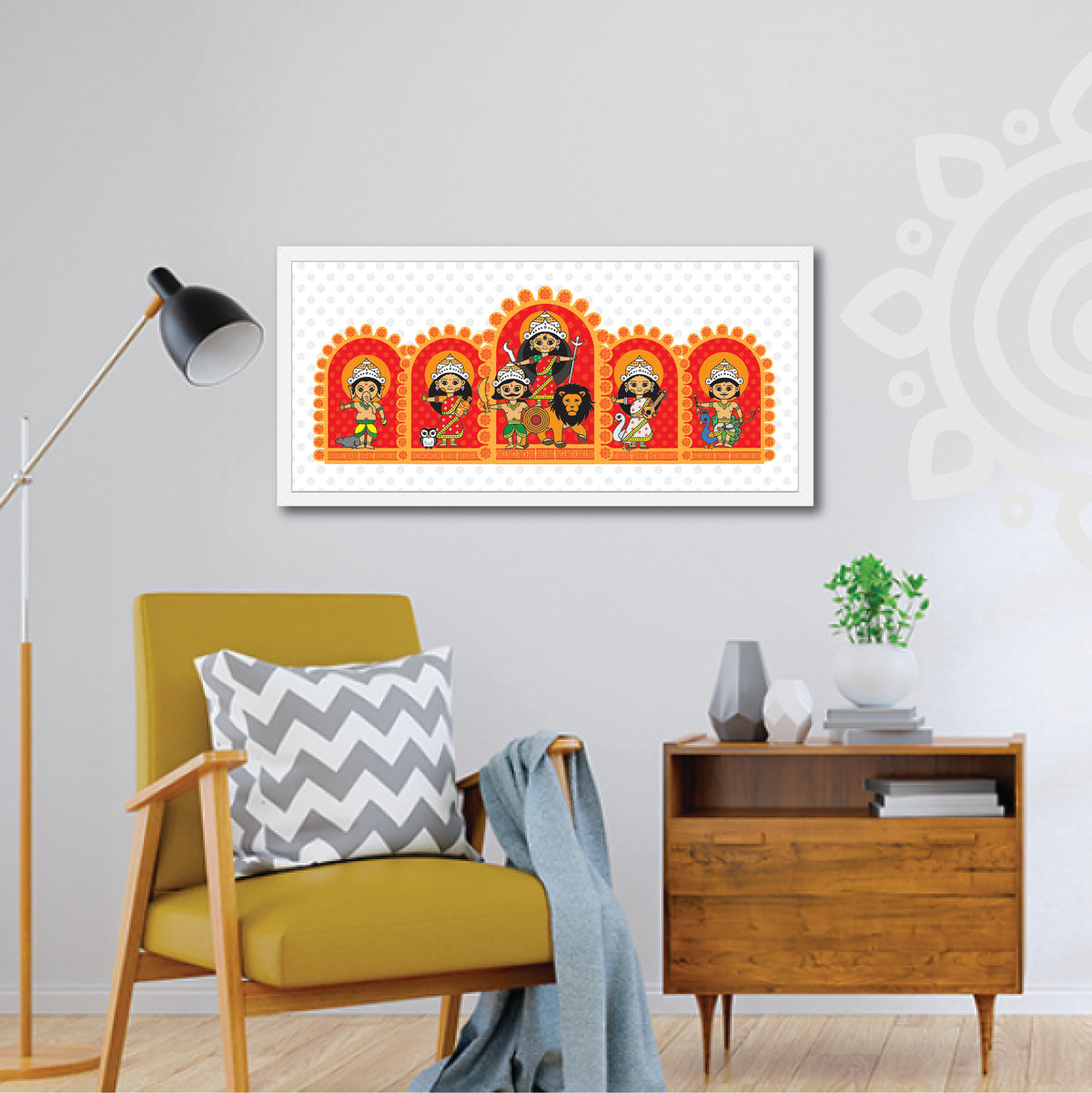 Pre-booking | Durga Poribar | Style #10 | 22 X 10 Inch | Framed wall art for Home & Office Decoration