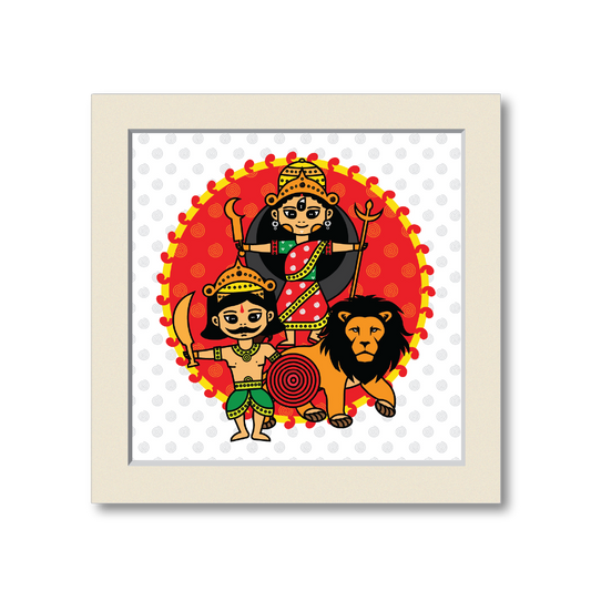 Maa Durga | Style #1 | Colorful Wall Art for Home and Office Decoration | White | 10 Inch X 10 Inch