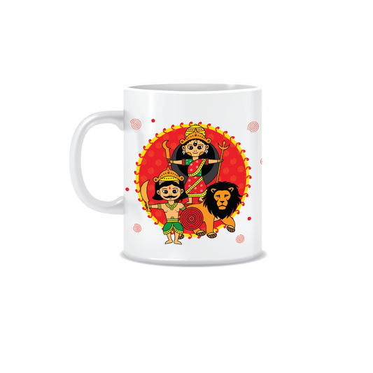 Goddess Durga - 1 | Maa Durga | White Ceramic Coffee Mug | Printed | Motivational | 325 ML | Pack of 1