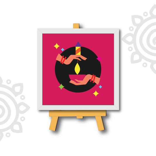 Deepawali Collection | 6X6 Inch | Style #11 | Colorful Framed Wall Art with Stand