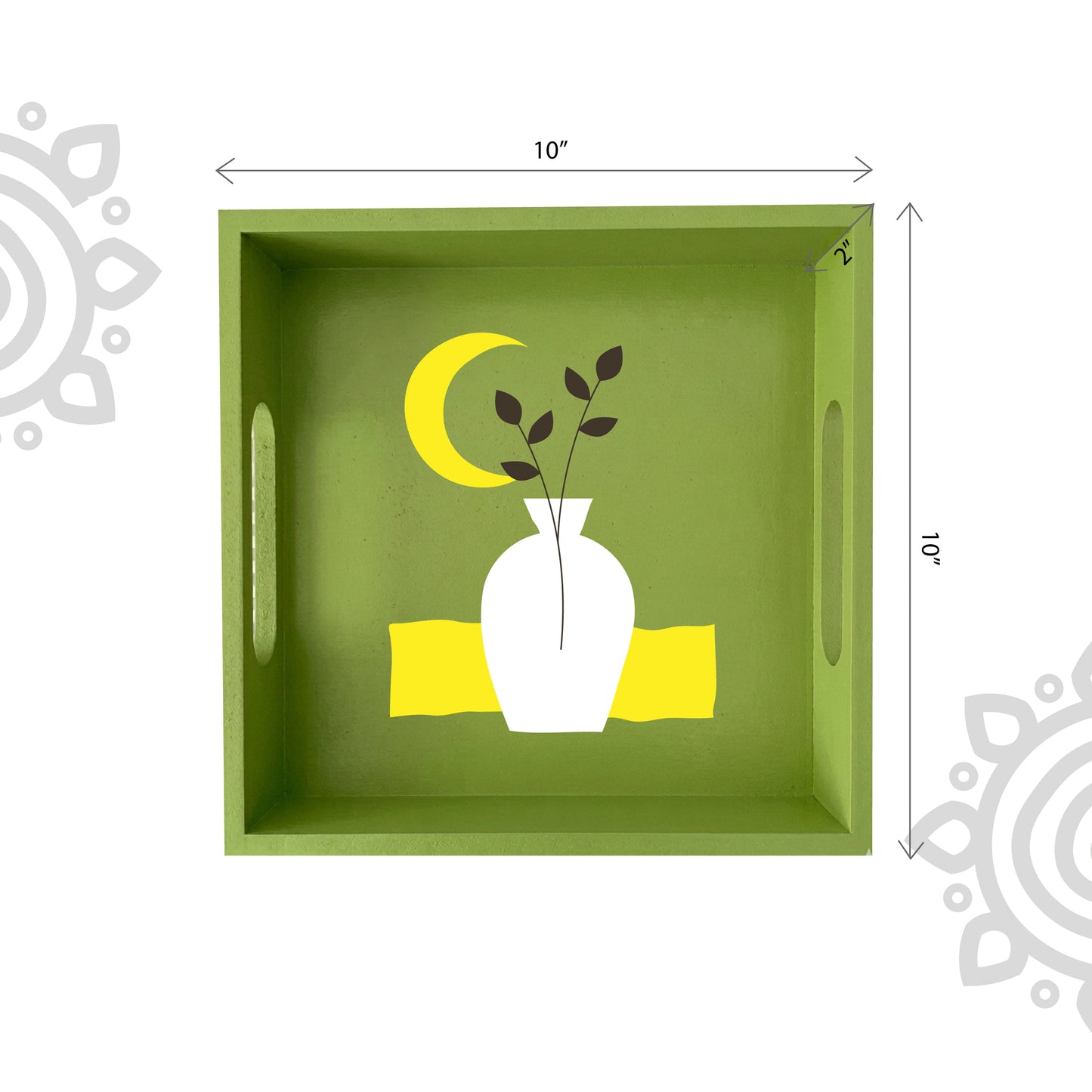 Hand Painted Multipurpose Serving Tray with Handle | 10"x10"x2" | Style #10