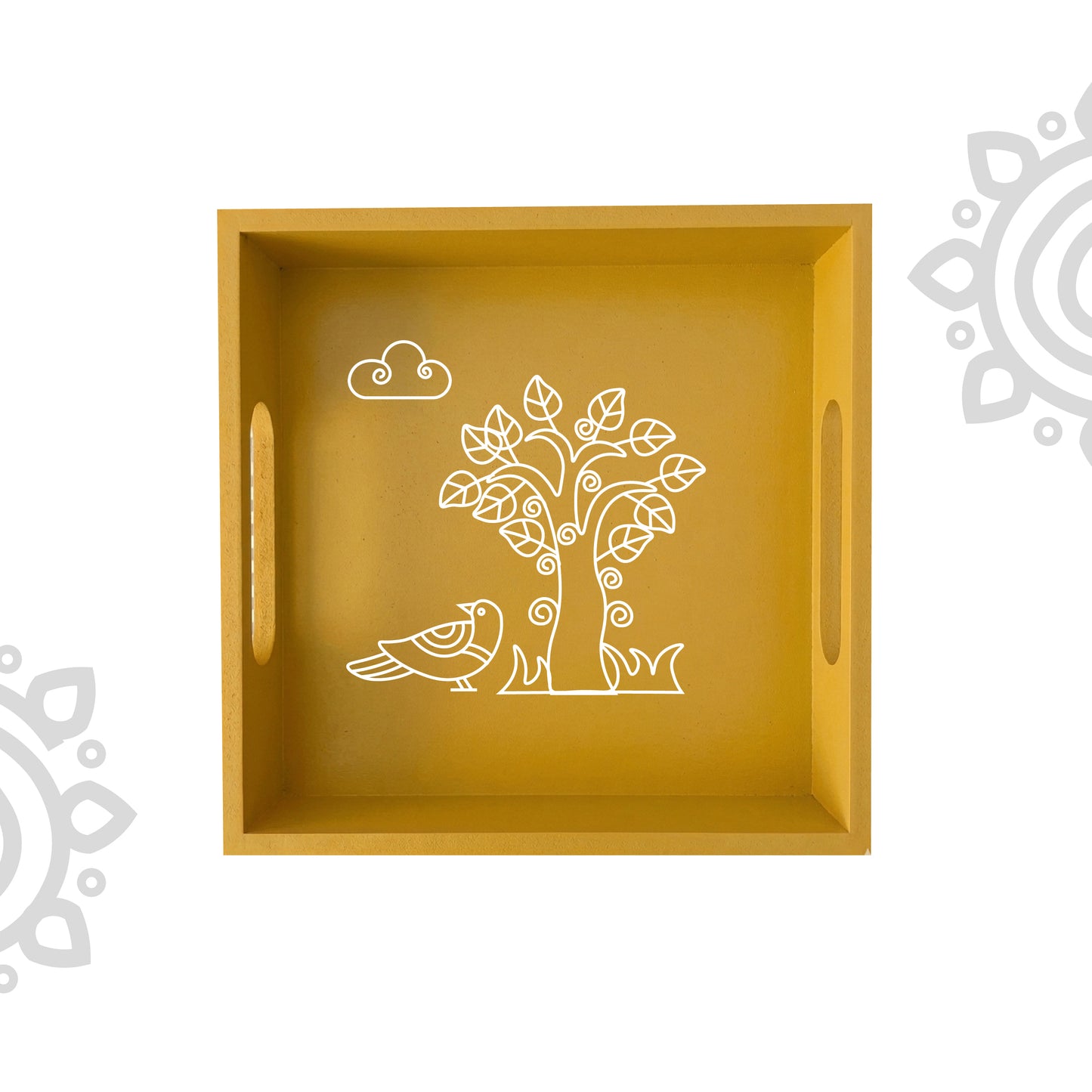 Hand Painted Multipurpose Serving Tray with Handle | 10"x10"x2" | Style #6