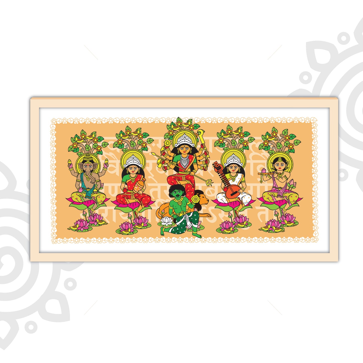 Pre-booking | Durga Poribar | Style #3 | 20 X 10 Inch | Framed wall art for Home & Office Decoration