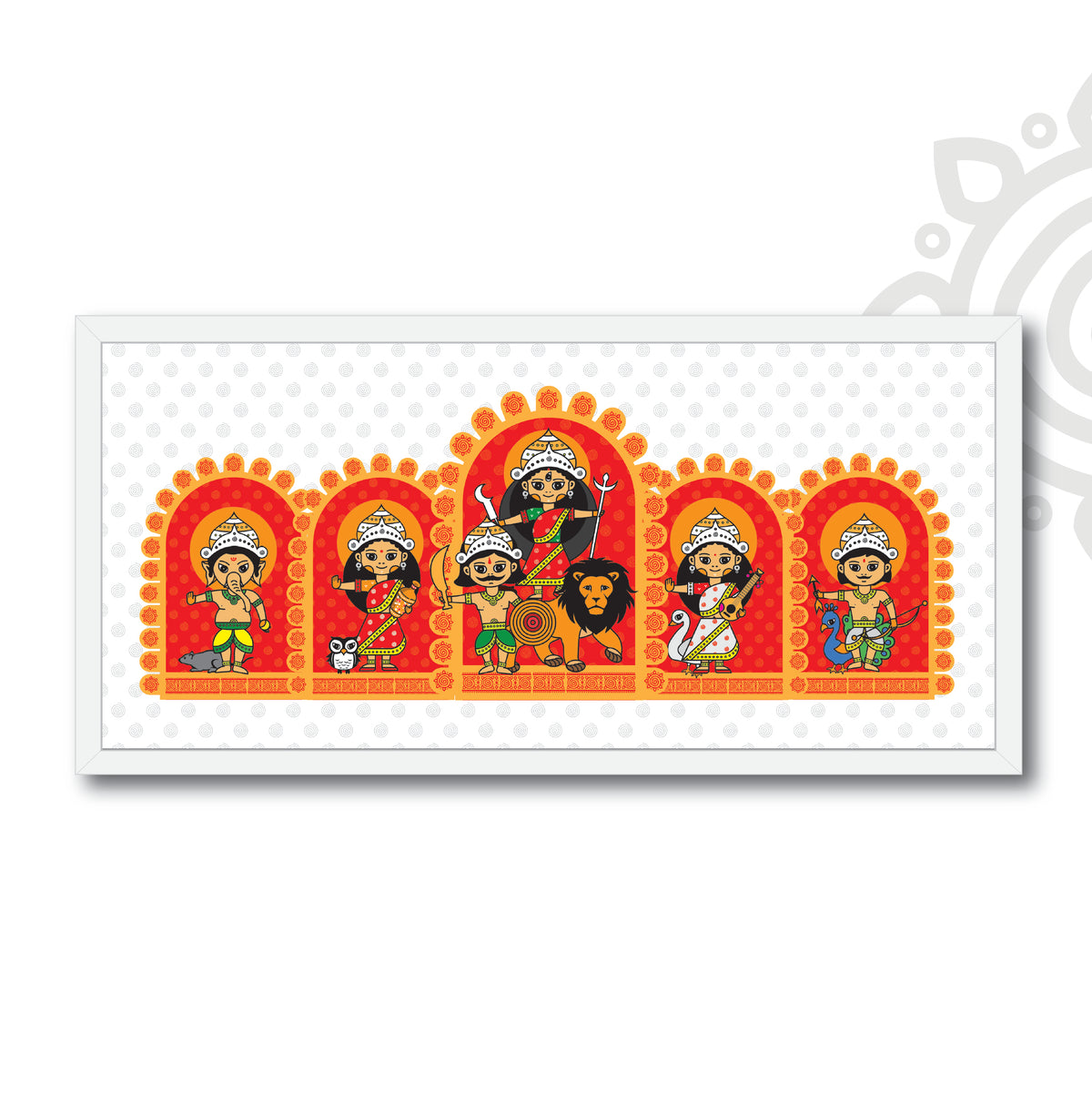 Pre-booking | Durga Poribar | Style #10 | 22 X 10 Inch | Framed wall art for Home & Office Decoration