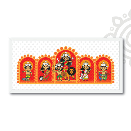 Pre-booking | Durga Poribar | Style #10 | 22 X 10 Inch | Framed wall art for Home & Office Decoration