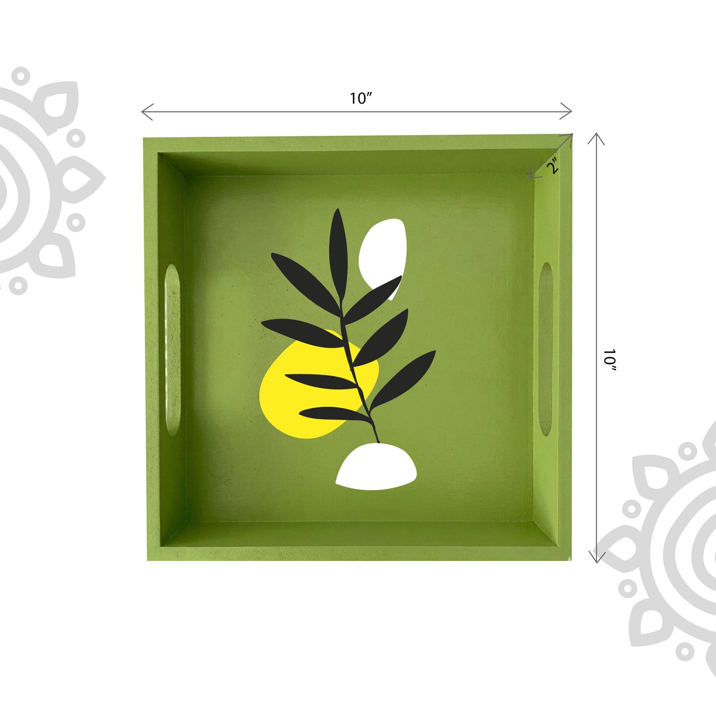 Hand Painted Multipurpose Serving Tray with Handle | 10"x10"x2" | Style #12
