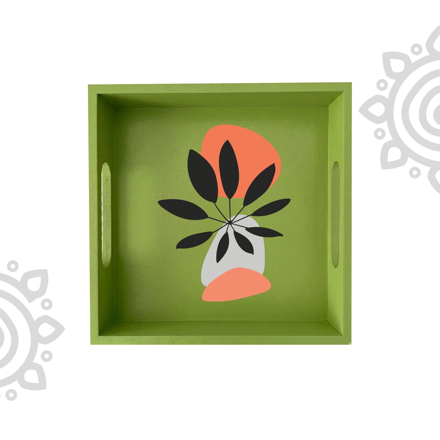 Hand Painted Multipurpose Serving Tray with Handle | 10"x10"x2" | Style #13