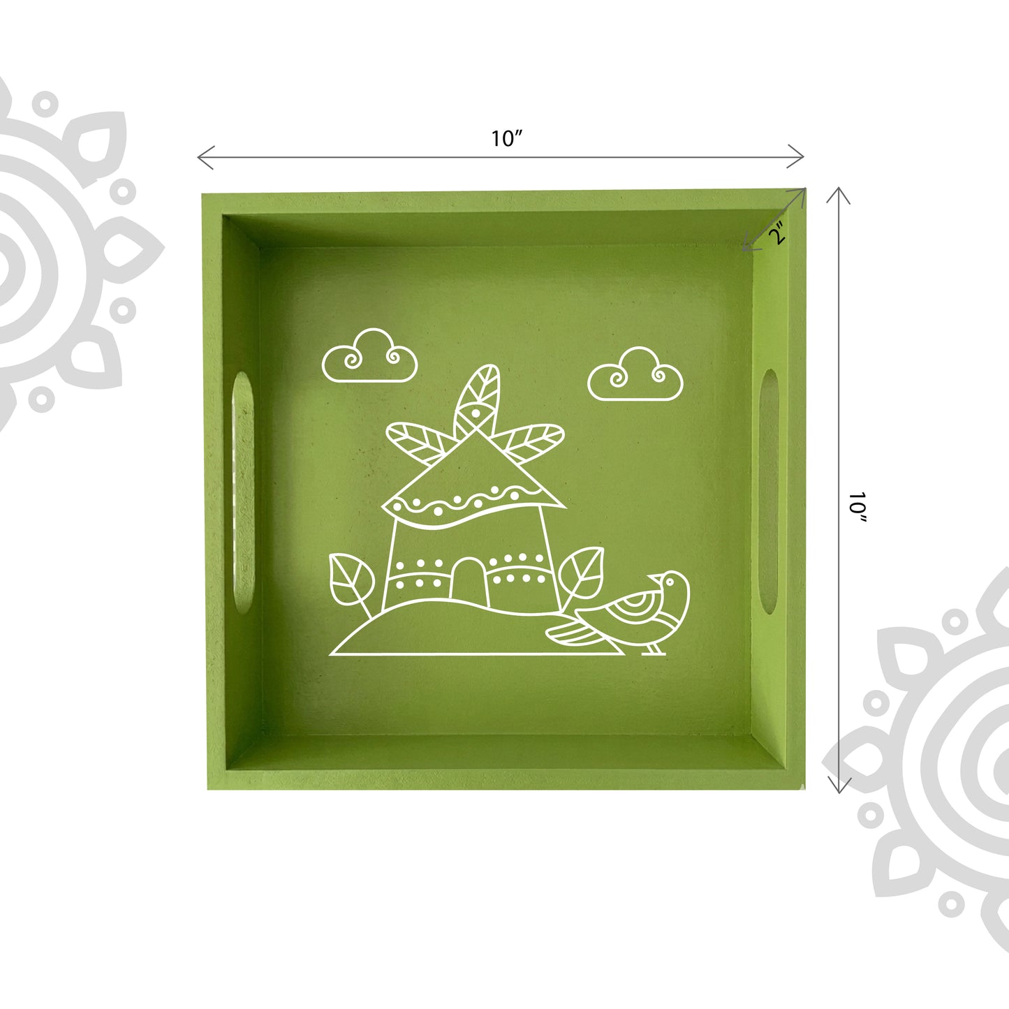 Hand Painted Multipurpose Serving Tray with Handle | 10"x10"x2" | Style #5