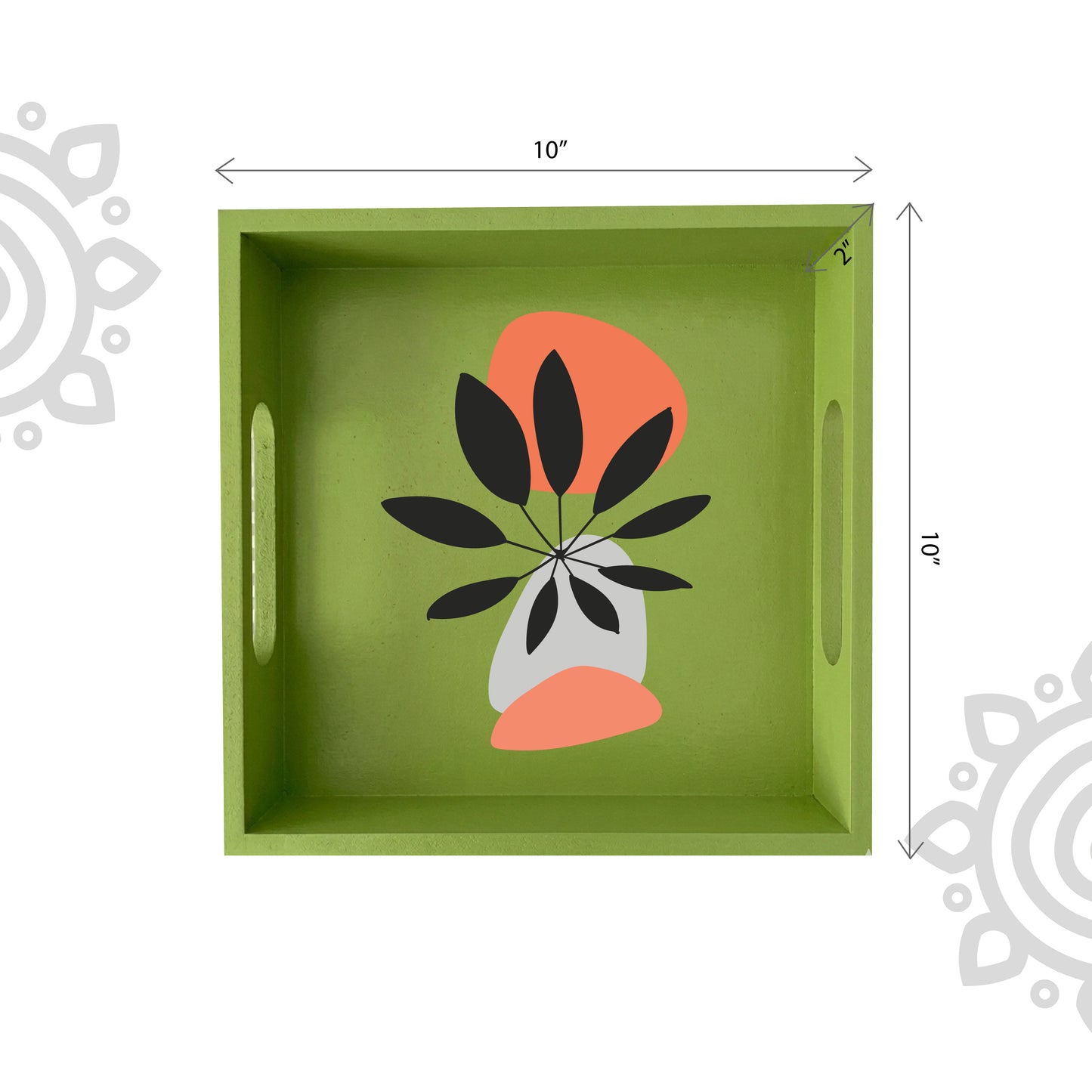 Hand Painted Multipurpose Serving Tray with Handle | 10"x10"x2" | Style #13