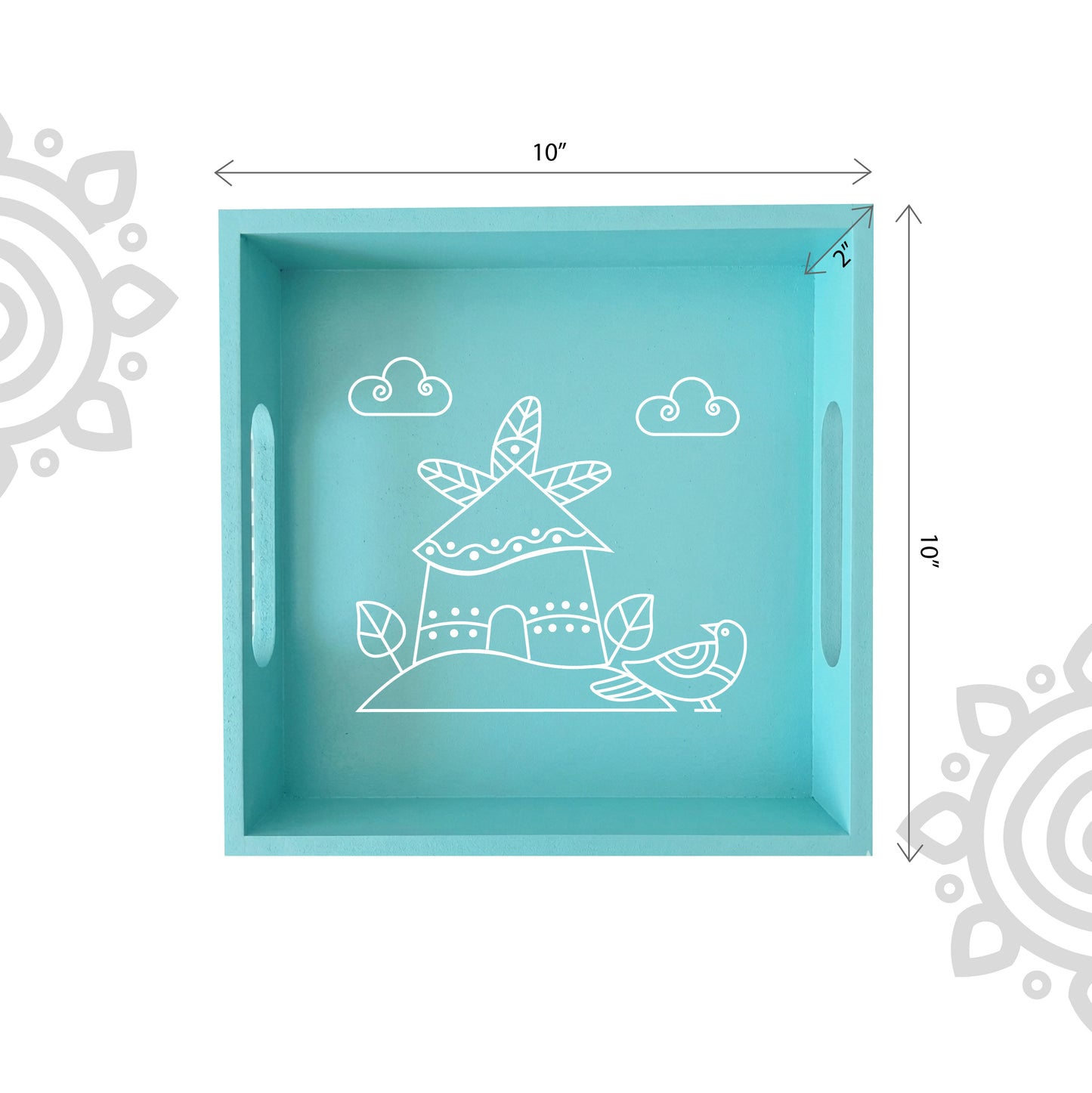 Hand Painted Multipurpose Serving Tray with Handle | 10"x10"x2" | Style #5