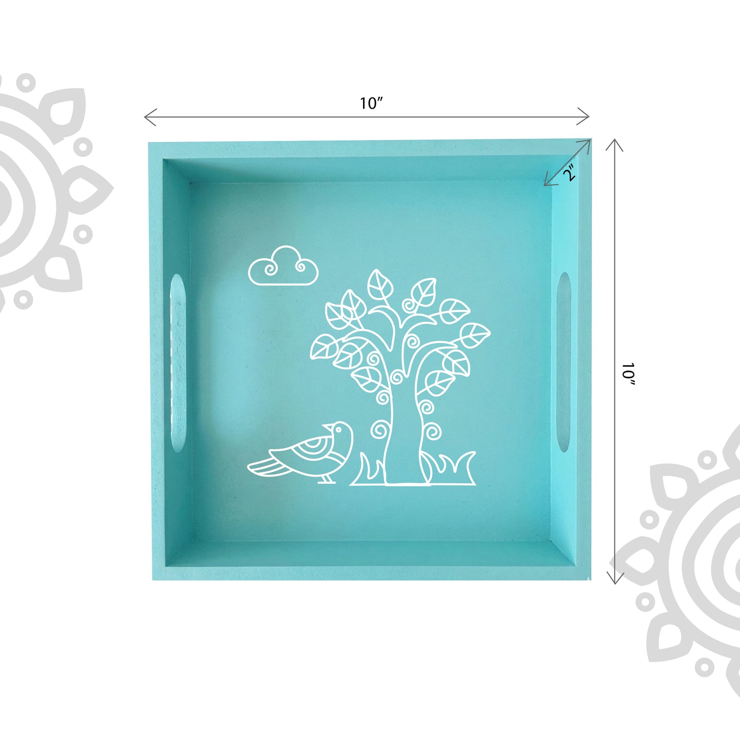 Hand Painted Multipurpose Serving Tray with Handle | 10"x10"x2" | Style #6