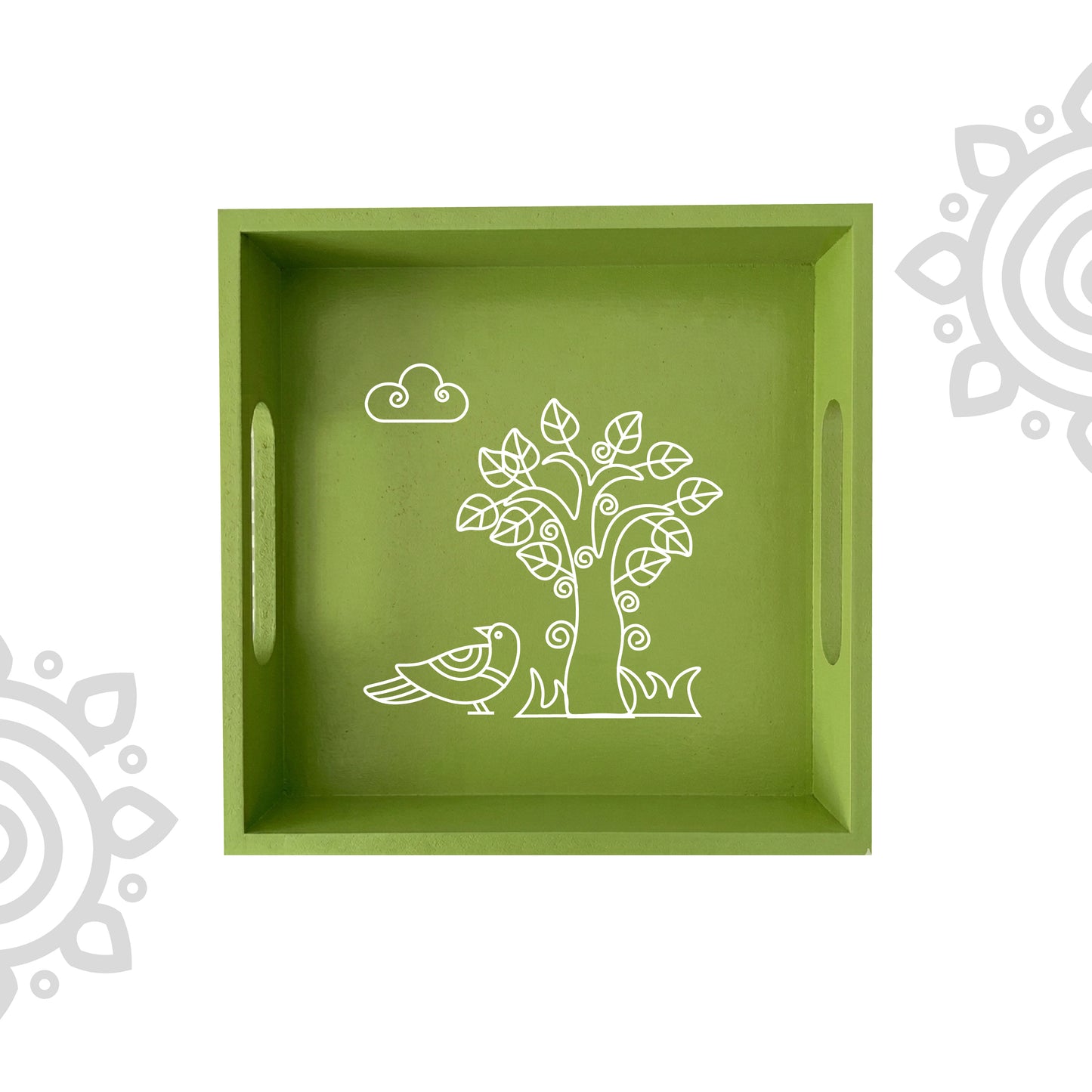 Hand Painted Multipurpose Serving Tray with Handle | 10"x10"x2" | Style #6