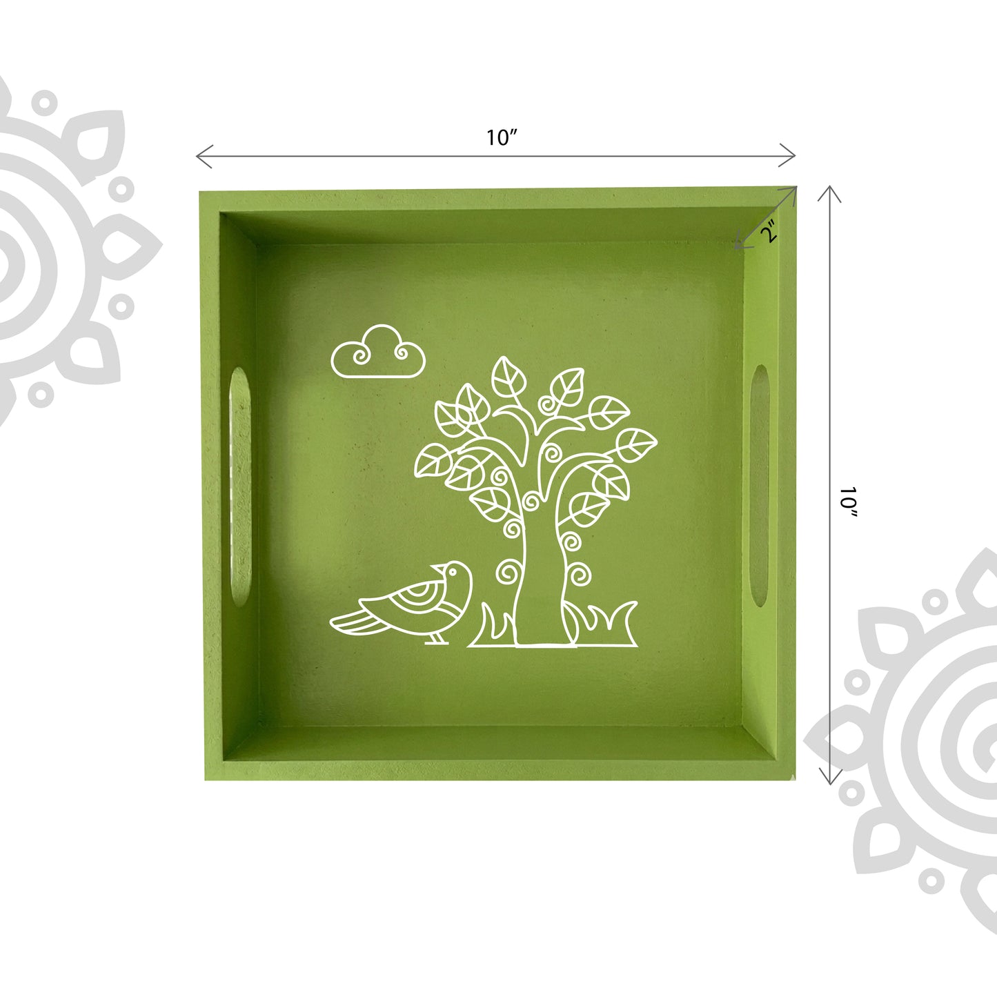 Hand Painted Multipurpose Serving Tray with Handle | 10"x10"x2" | Style #6