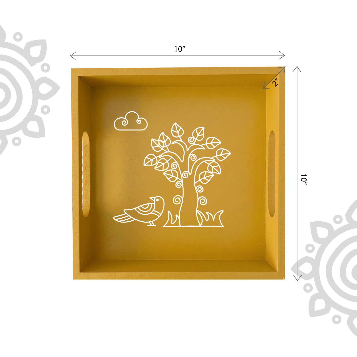 Hand Painted Multipurpose Serving Tray with Handle | 10"x10"x2" | Style #6