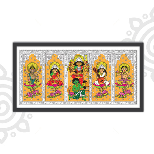 Pre-booking | Durga Poribar | Style #4 | 20 X 10 Inch | Framed wall art for Home & Office Decoration