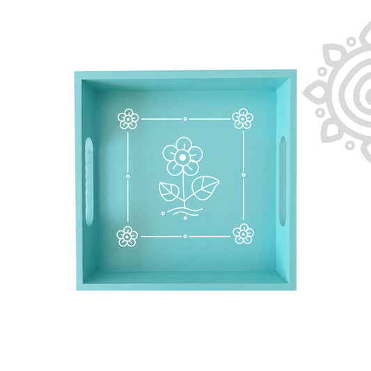 Hand Painted Multipurpose Serving Tray with Handle | 10"x10"x2" | Style #4