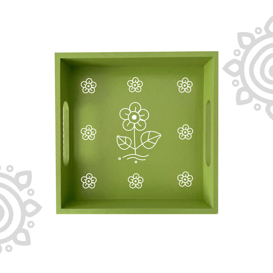 Hand Painted Multipurpose Serving Tray with Handle | 10"x10"x2" | Style #8