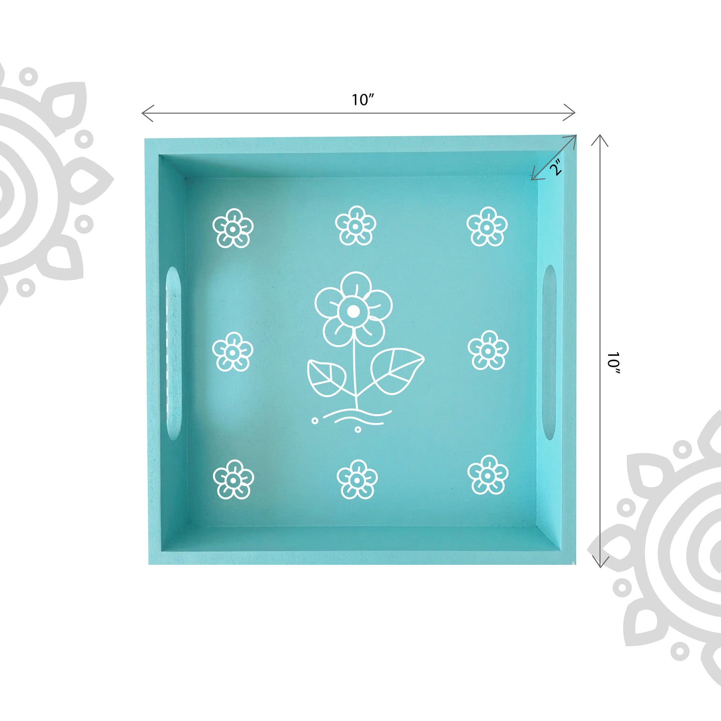 Hand Painted Multipurpose Serving Tray with Handle | 10"x10"x2" | Style #8