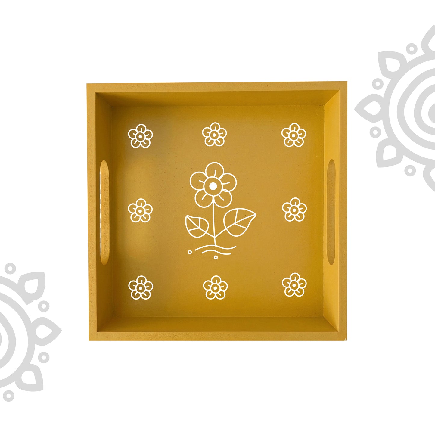 Hand Painted Multipurpose Serving Tray with Handle | 10"x10"x2" | Style #8