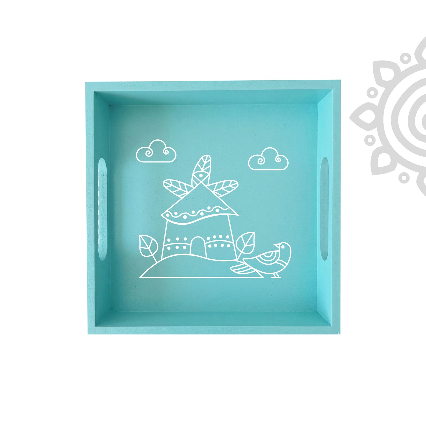 Hand Painted Multipurpose Serving Tray with Handle | 10"x10"x2" | Style #5