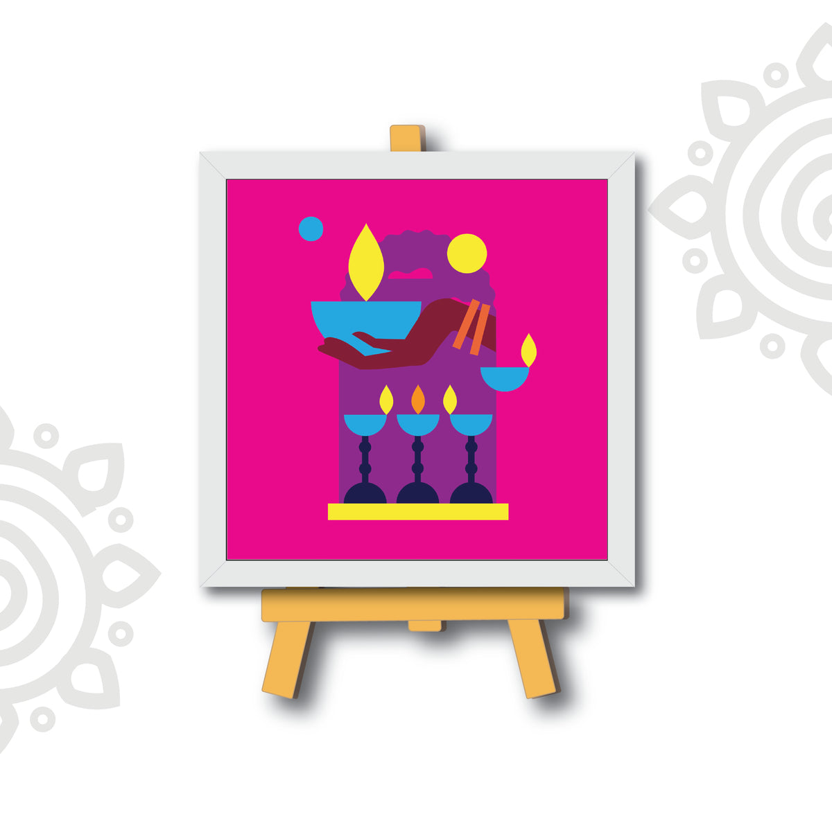 Deepawali Collection | 6X6 Inch | Style #5 | Colorful Framed Wall Art with Stand