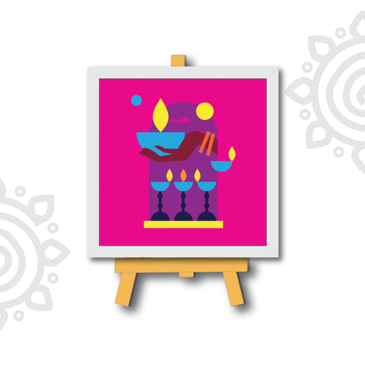 Deepawali Collection | 6X6 Inch | Style #5 | Colorful Framed Wall Art with Stand