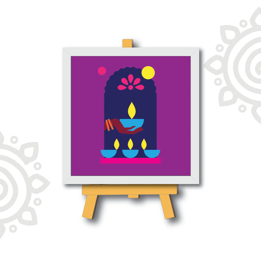 Deepawali Collection | 6X6 Inch | Style #6 | Colorful Framed Wall Art with Stand
