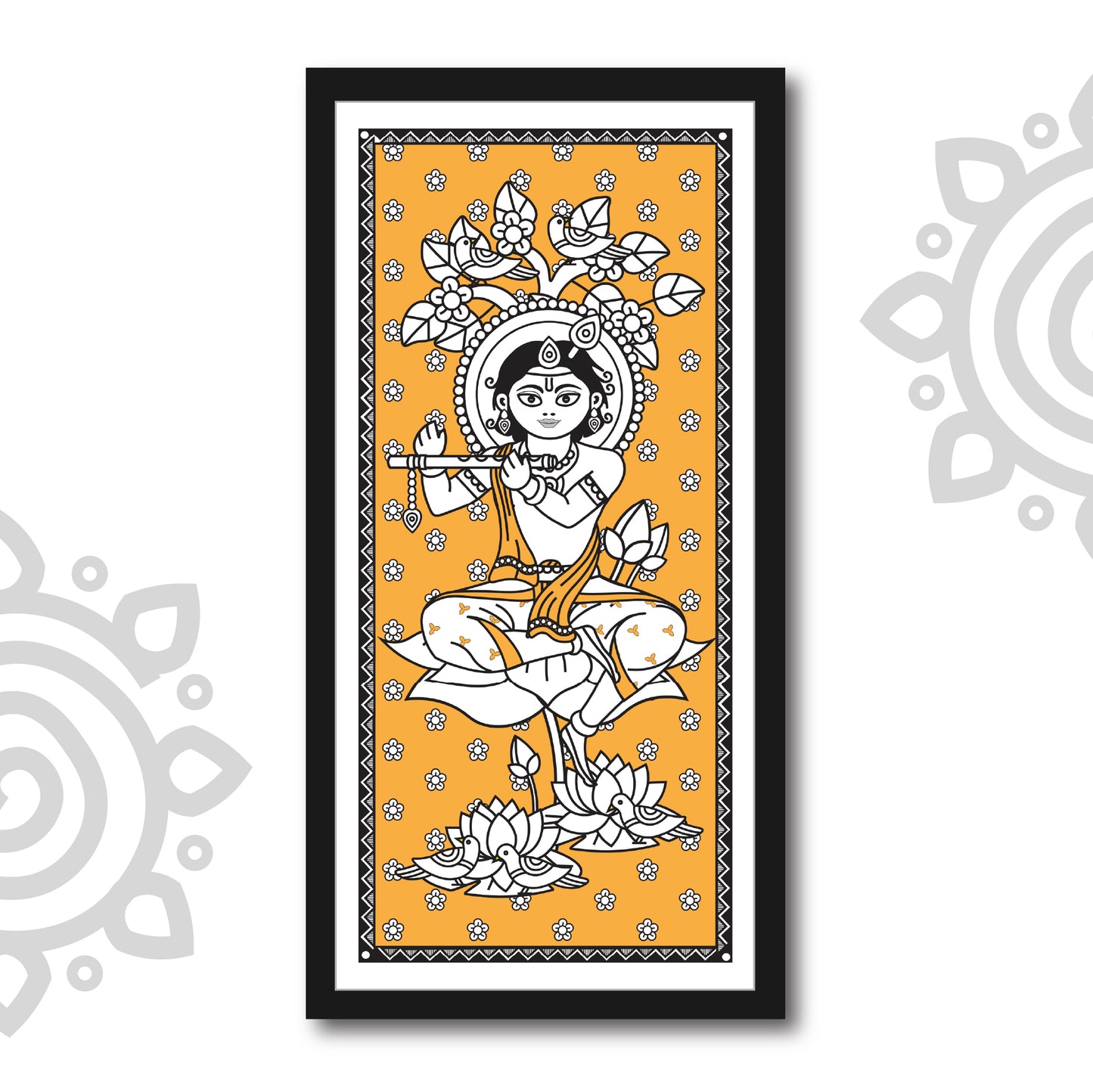 Kanhaiya | Dual Tone | Kalamkari | Digital Illustration | 8 X 17 Inch | Divine Wall Art for Home and Office