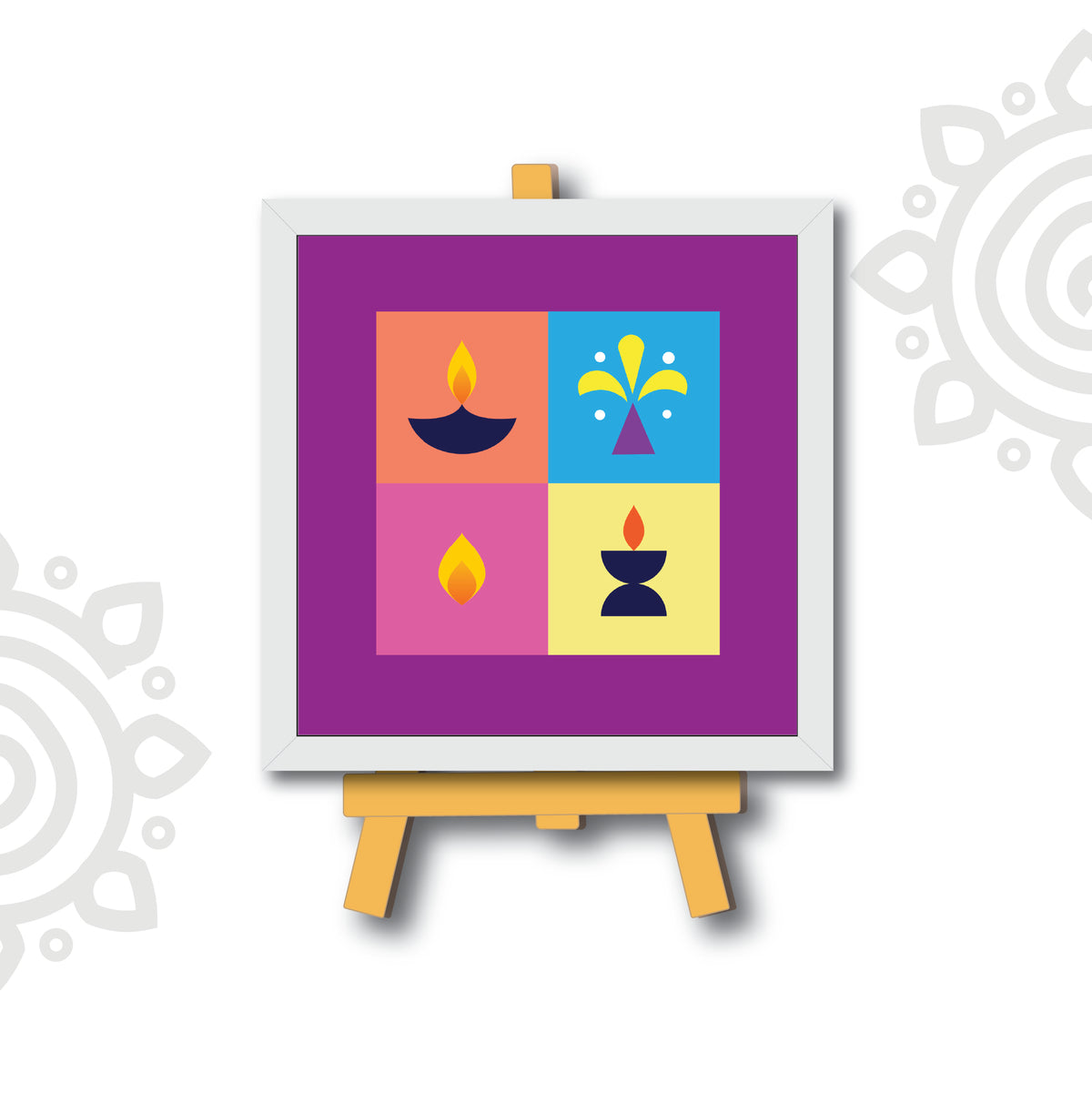 Deepawali Collection | 6X6 Inch | Style #7 | Colorful Framed Wall Art with Stand