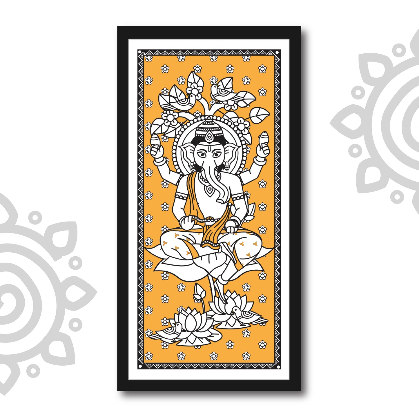 Ganpati Bappa | Kalamkari Art | Digital Illustration | 8 X 17 Inch | Divine Wall Art for Home and Office