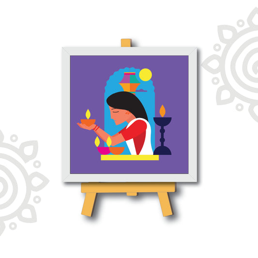 Deepawali Collection | 6X6 Inch | Style #8 | Colorful Framed Wall Art with Stand