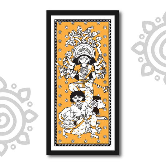 Maa Durga | Kalamkari Art | Digital Illustration | 8 X 17 Inch | Divine Wall Art for Home and Office