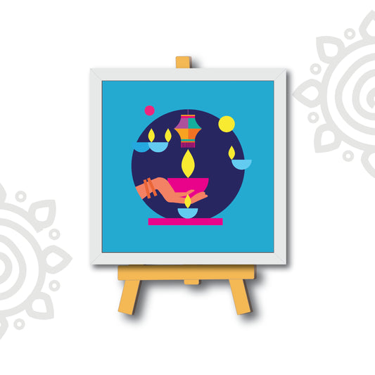 Deepawali Collection | 6X6 Inch | Style #9 | Colorful Framed Wall Art with Stand