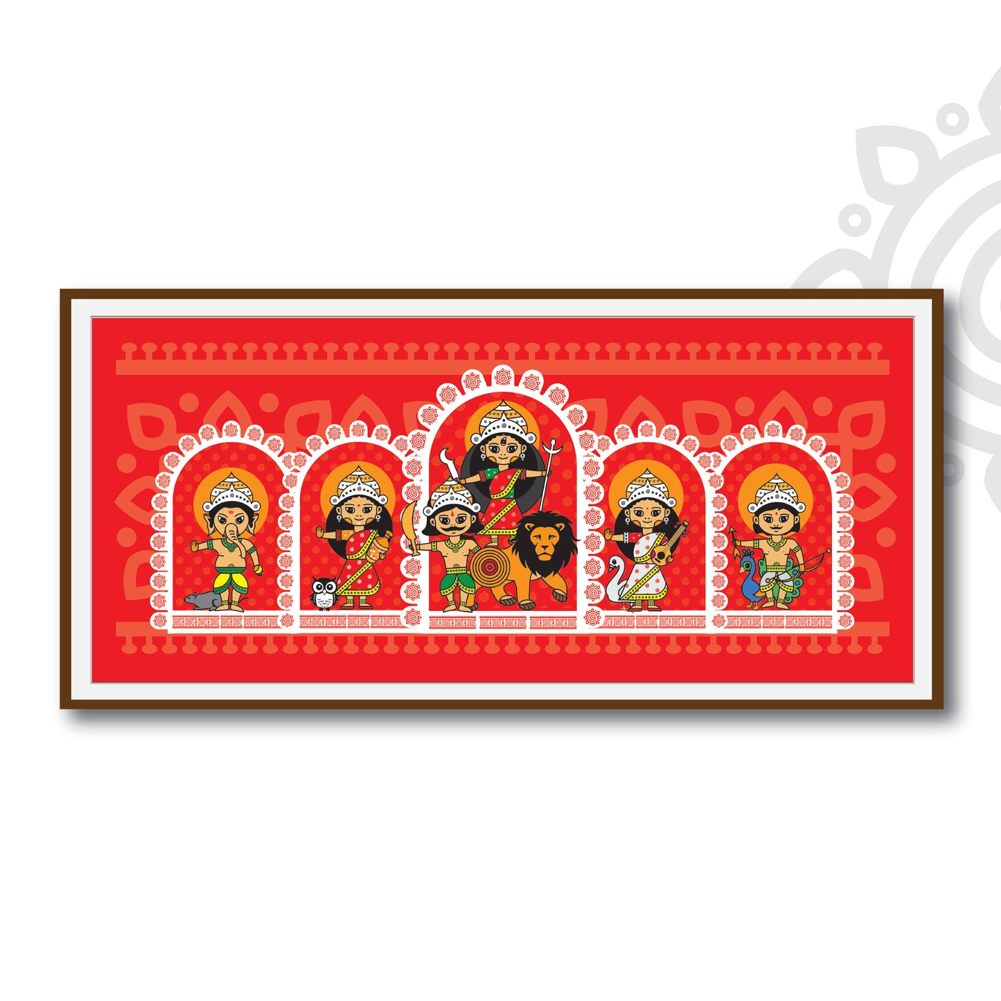 Pre-booking | Durga Poribar | 22 X 10 Inch | Framed wall art for Home & Office Decoration
