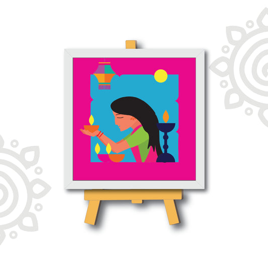 Deepawali Collection | 6X6 Inch | Style #10 | Colorful Framed Wall Art with Stand