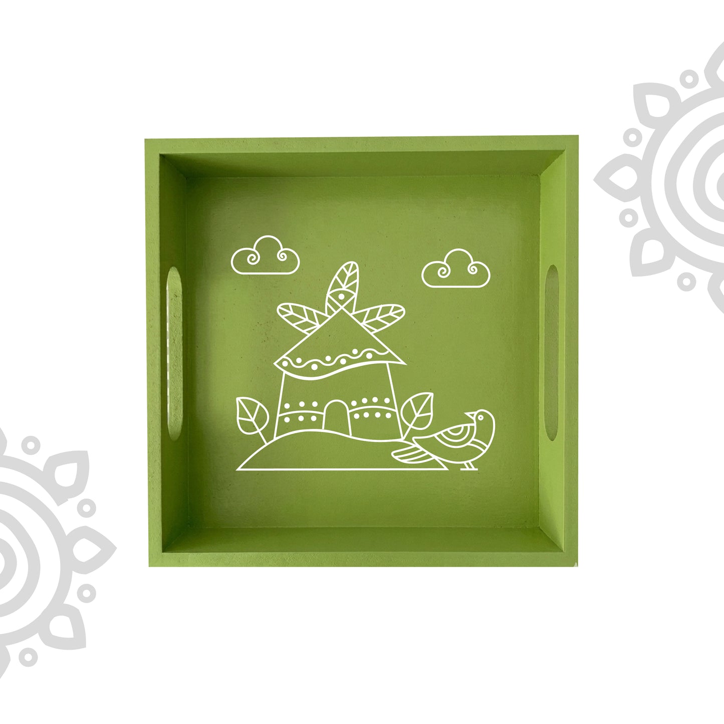 Hand Painted Multipurpose Serving Tray with Handle | 10"x10"x2" | Style #5
