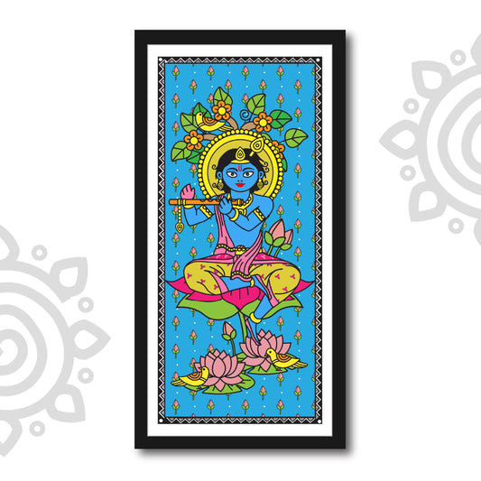 Kanhaiya | Madhubani Art | Digital Illustration | 8 X 17 Inch | Divine Wall Art for Home and Office