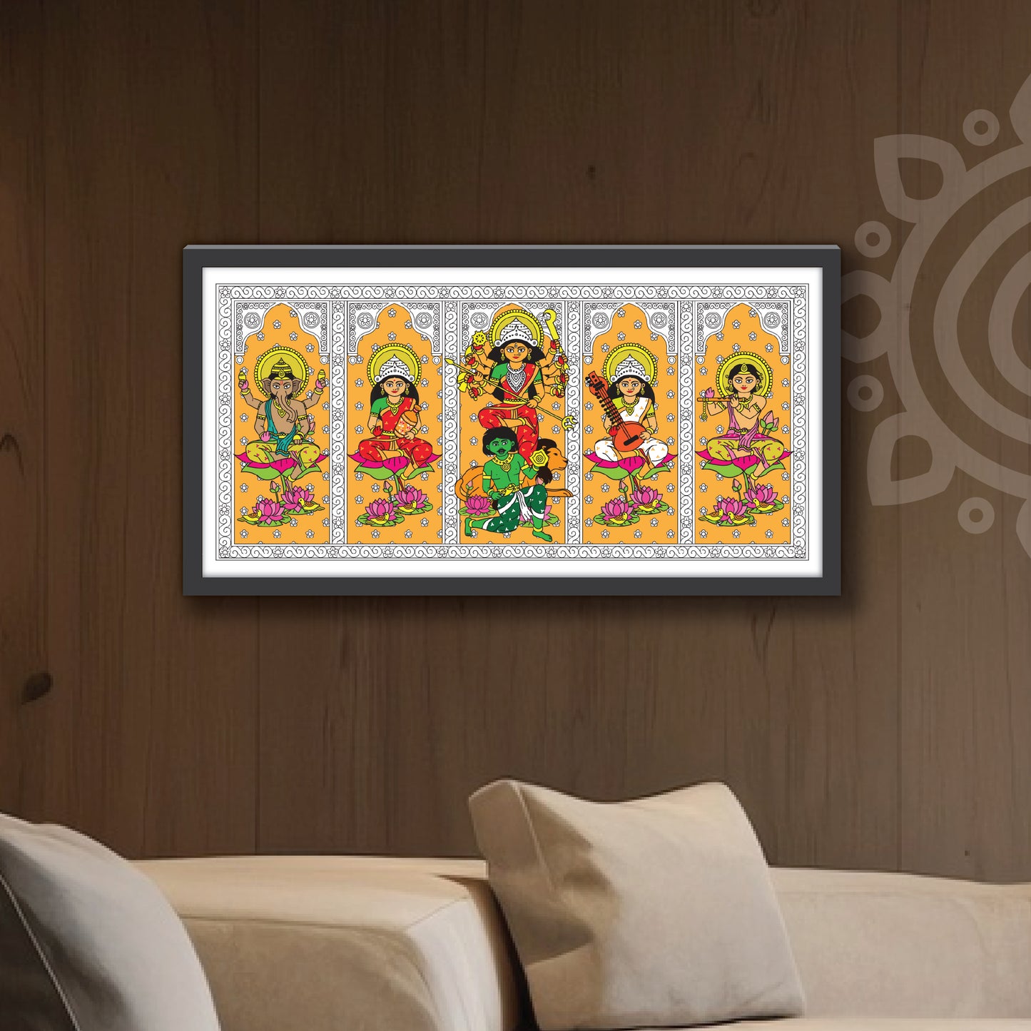 Pre-booking | Durga Poribar | Style #4 | 20 X 10 Inch | Framed wall art for Home & Office Decoration