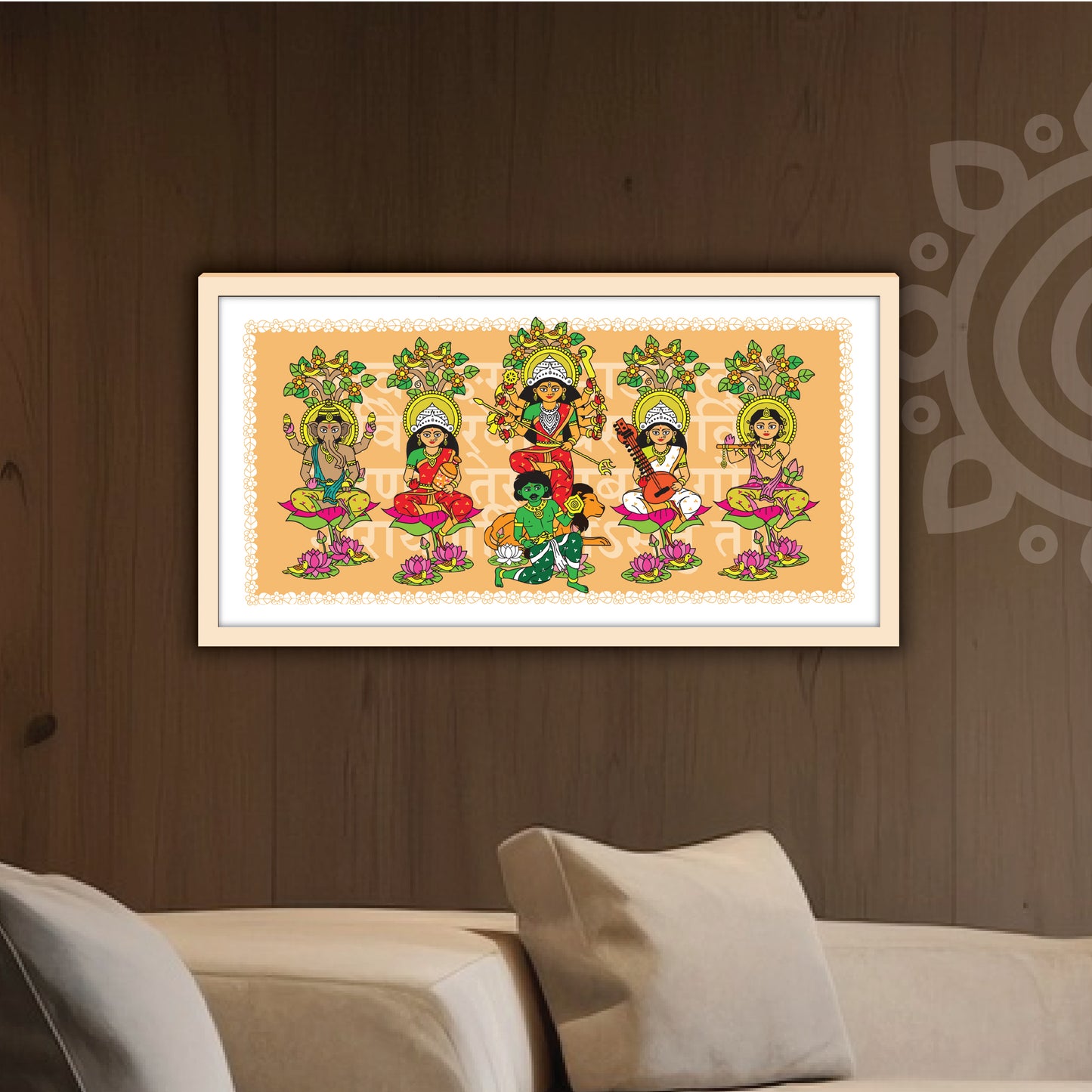 Pre-booking | Durga Poribar | Style #3 | 20 X 10 Inch | Framed wall art for Home & Office Decoration
