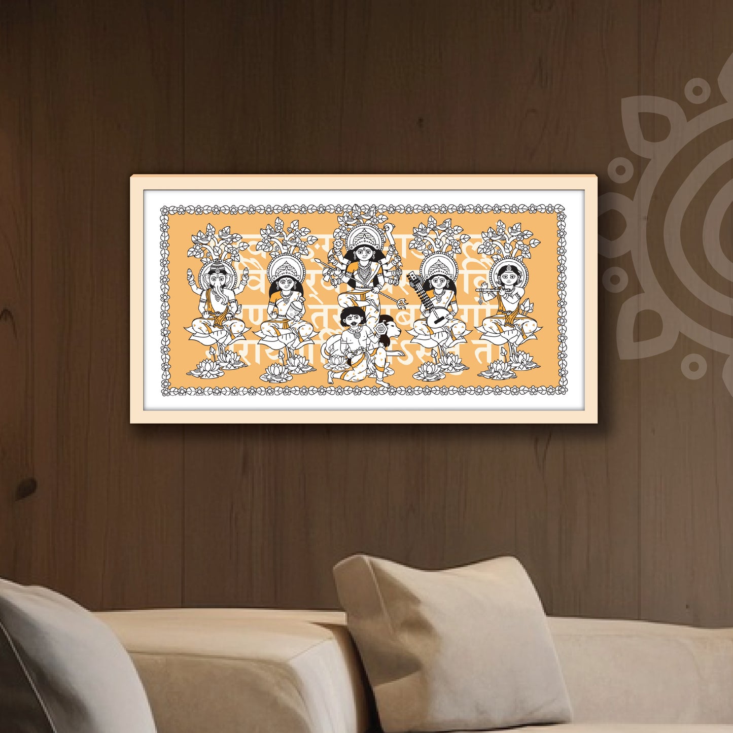 Pre-booking | Durga Poribar | Style #2 | 20 X 10 Inch | Framed wall art for Home & Office Decoration