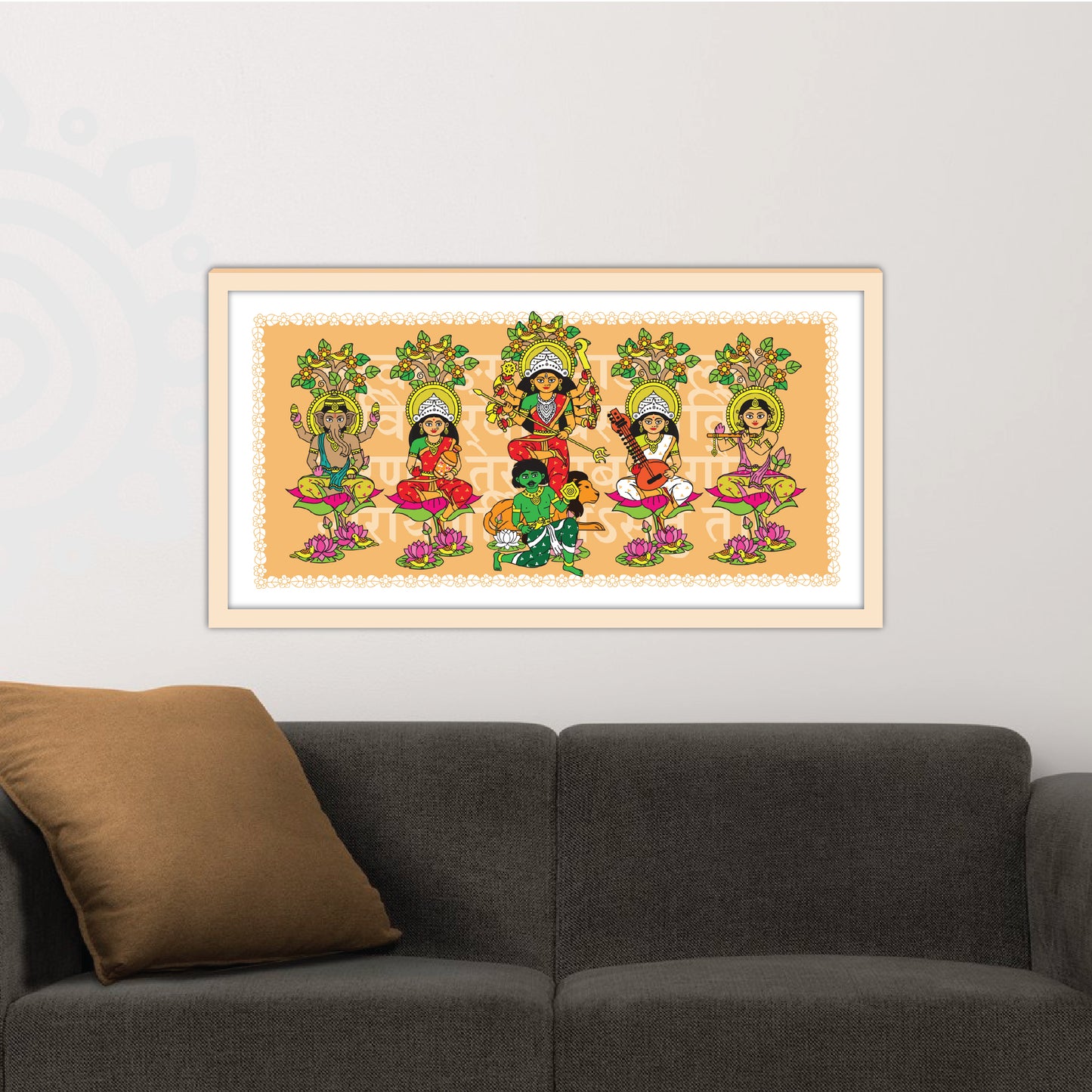 Pre-booking | Durga Poribar | Style #3 | 20 X 10 Inch | Framed wall art for Home & Office Decoration
