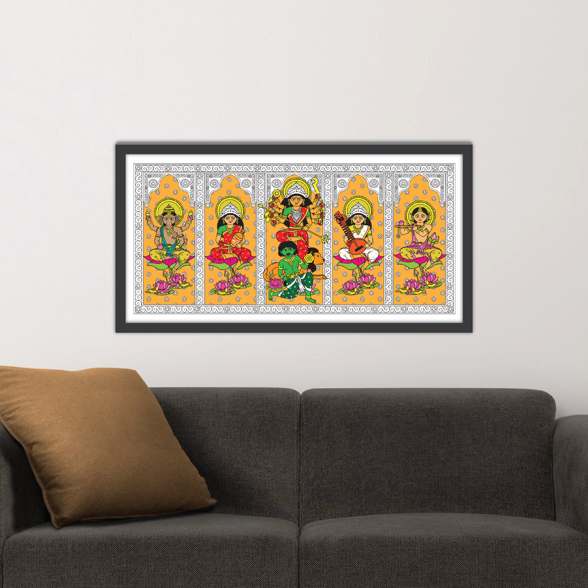 Pre-booking | Durga Poribar | Style #4 | 20 X 10 Inch | Framed wall art for Home & Office Decoration