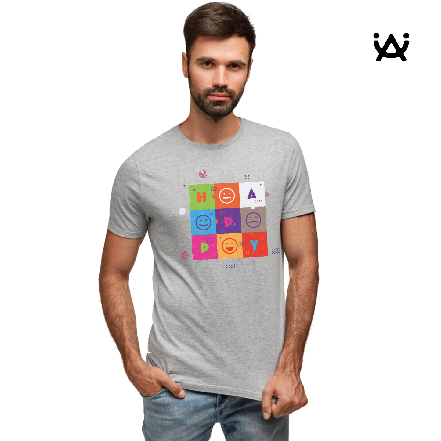 Mens Printed 100% Cotton T-Shirt - Happiness