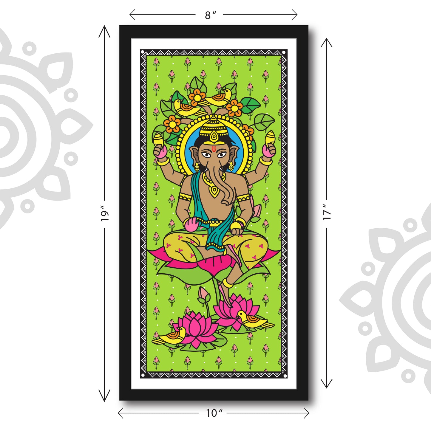 Madhubani Art | Digital Illustration | Set of 3 | 8 X 17 Inch | Divine Wall Art for Home and Office