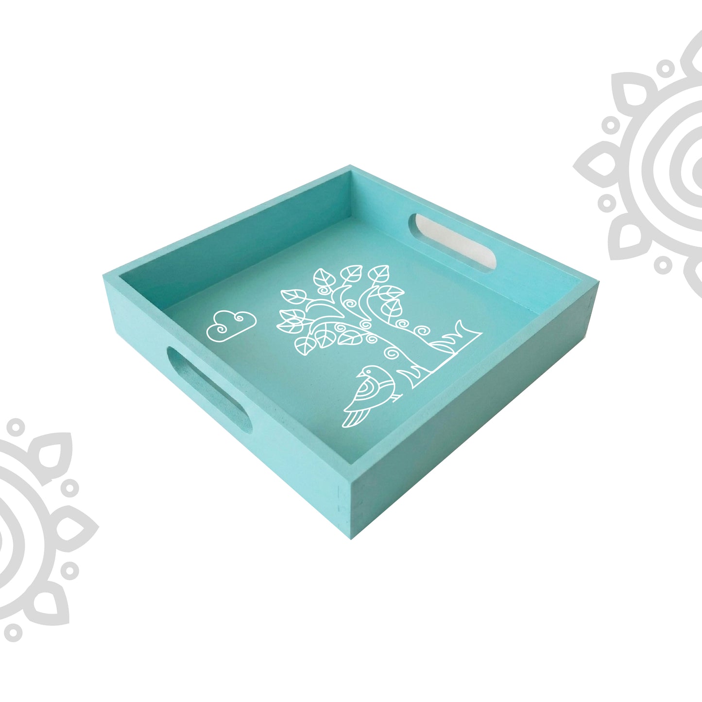 Hand Painted Multipurpose Serving Tray with Handle | 10"x10"x2" | Style #6