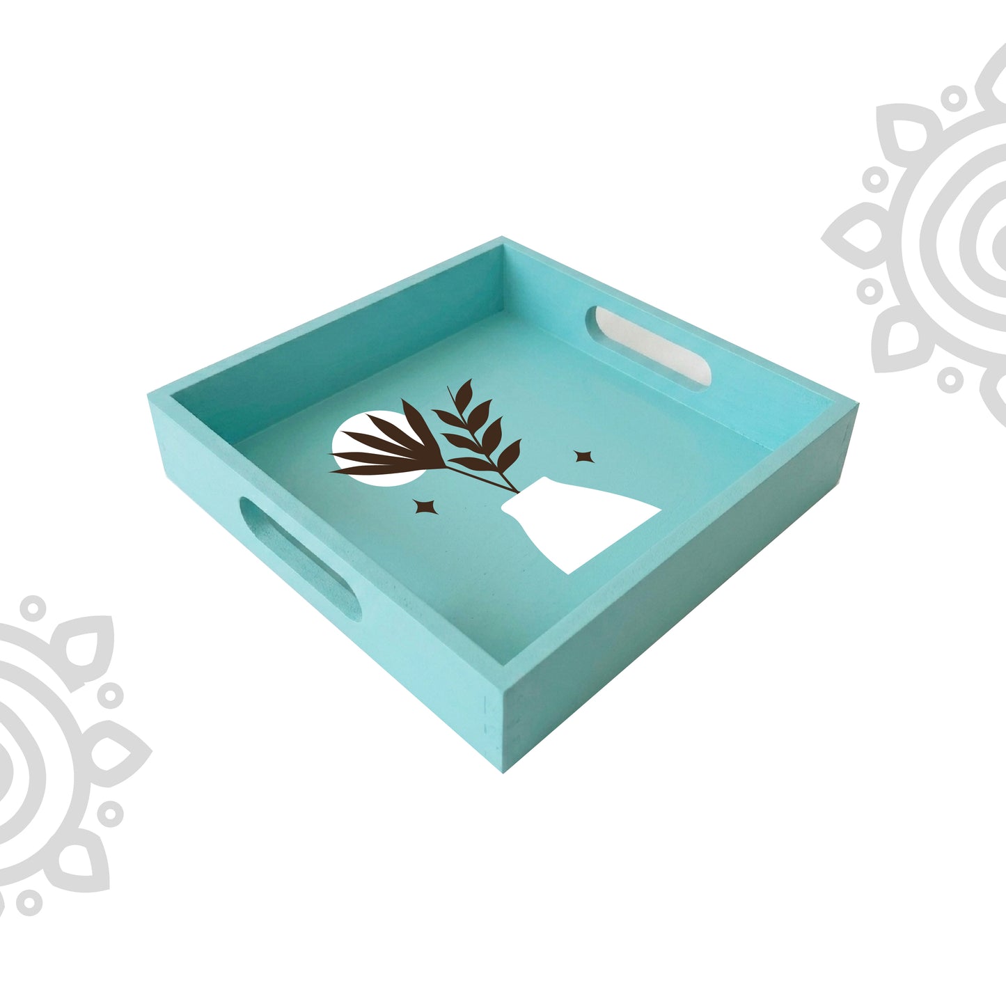 Hand Painted Multipurpose Serving Tray with Handle | 10"x10"x2" | Style #11