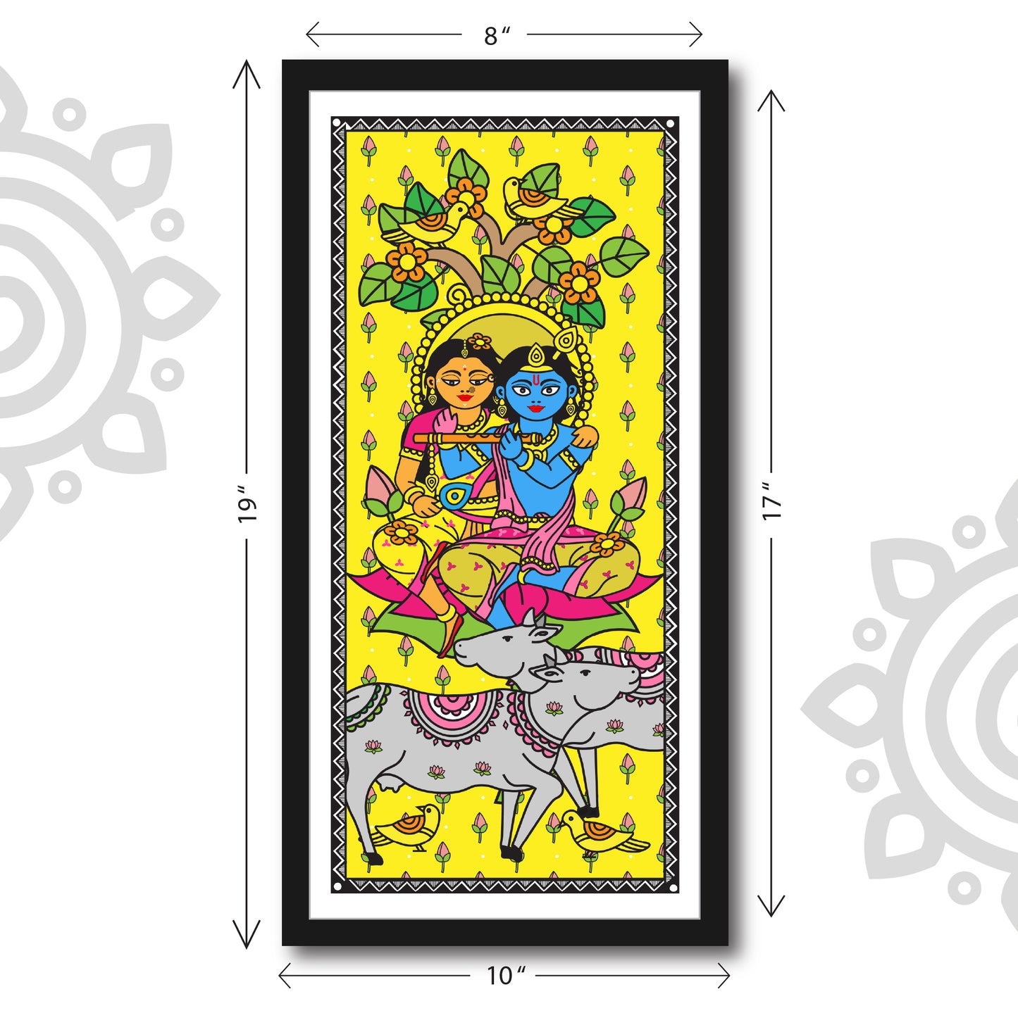 Radhe-Shyam | Madhubani Art | Digital Illustration | 8 X 17 Inch | Divine Wall Art for Home and Office